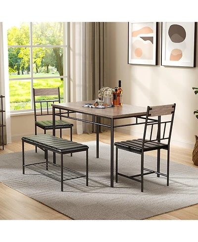 46"L Set of 4 Counter Height Bar Stools, Engineered Wood Kitchen Stools with Backless Design for Kitchen Island, Dining Counter, Teak/Black/Brown