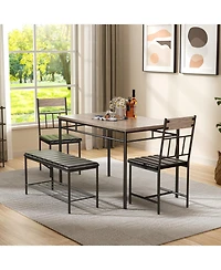 46"L Set of 4 Counter Height Bar Stools, Engineered Wood Kitchen Stools with Backless Design for Kitchen Island, Dining Counter, Teak/Black/Brown