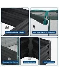 96 x 48 12 Raised Garden Bed with Insect Net and Shade Cover, Steel Planter Box for Vegetables Herbs Patio Balcony, Ivory/Silver/Black