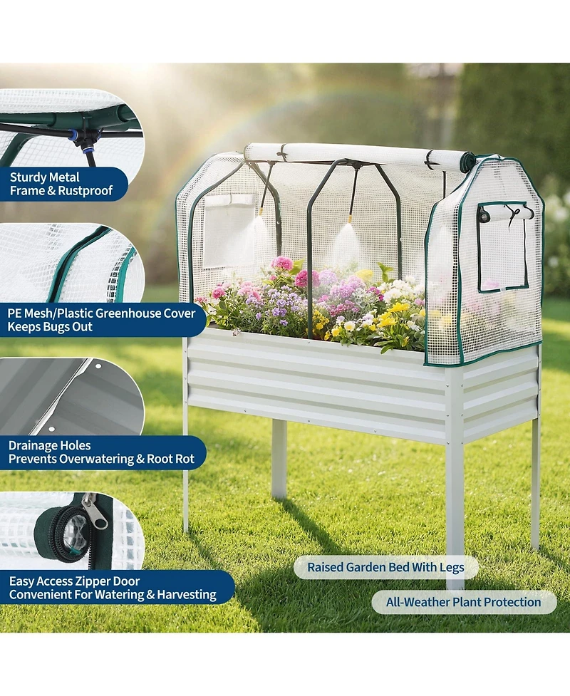 48x24x55in Raised Garden Bed with Legs, Steel Planter Box Insect Net Cover and Watering Sprinkler, for Vegetables Herbs Patio Balcony, 3 colors