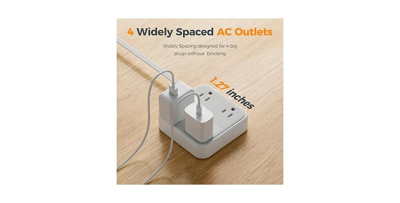 Tessan Wall Outlet Extender with 5Feet, 4 Outlets for Home, Office and Travel