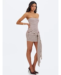 Miss Circle Women's Tommie Ivory and Burgundy Lyocell Jersey Tie Strap Mini Dress