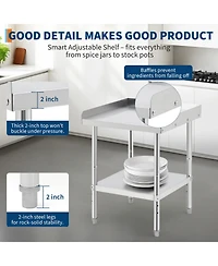 24 x 12 30/24 30 in. Stainless Steel Bbq Prep Table, Outdoor Grill Work Table with Removable Backsplash for Patio Backyard, Silver