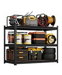 36 Inch 3-Tier Heavy Duty Storage Rack with Carbon Steel Frame and Engineered Wood Shelves, Garage Shelving Unit, Matte Black