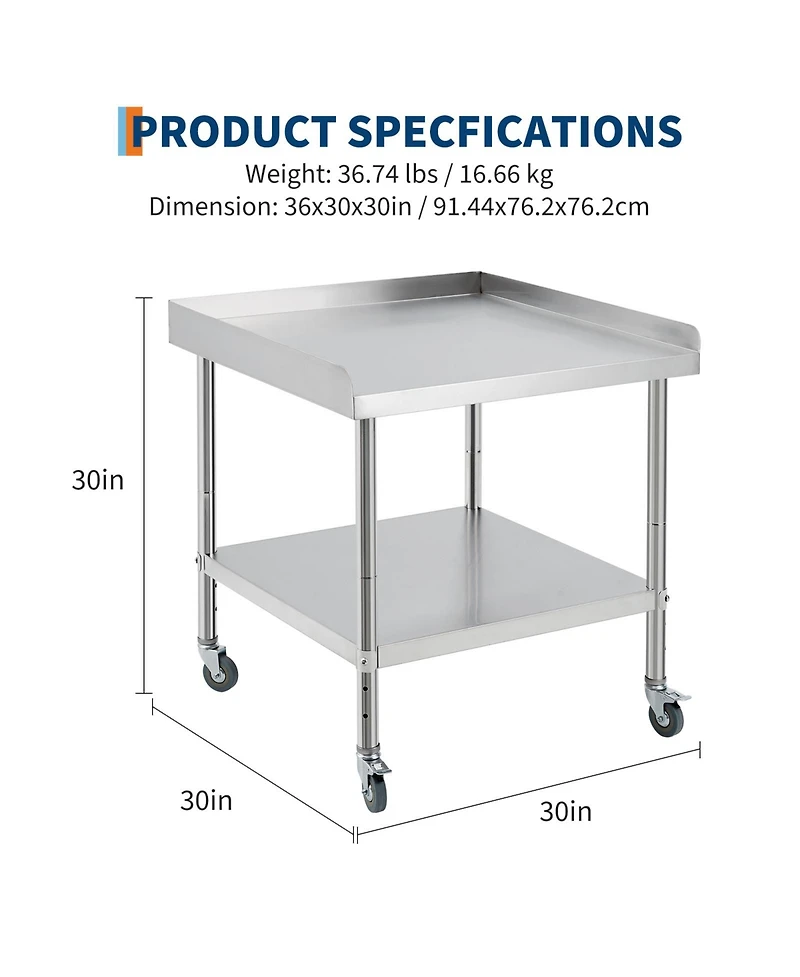 30/24 in. Stainless Steel Grill Prep Table with Wheels, Bbq Work Backsplash and Shelf, Outdoor Cooking Cart for Patio