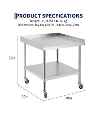 30/24 in. Stainless Steel Grill Prep Table with Wheels, Bbq Work Backsplash and Shelf, Outdoor Cooking Cart for Patio
