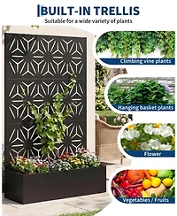 44 x 71 16 Steel Privacy Screen Planter Box, Decorative Metal Plant Holder for Backyard Patio Garden, Black