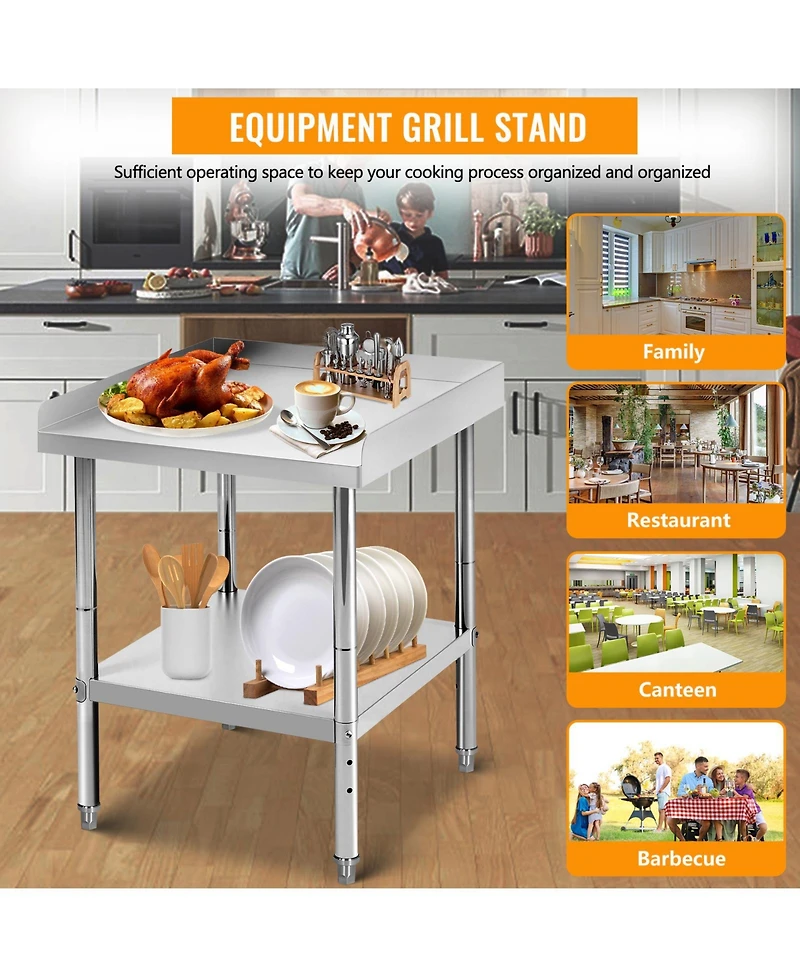 60/48/30/24/12 Stainless Steel Bbq Prep Table with Guard, Outdoor Grill Station Work for Patio, Backyard Barbecue, Silver