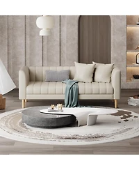 83"W 3-Seater Sofa with Tufted Back, Faux Leather Upholstered Couch with Engineered Wood Frame for Living Room, Apartment, Cream White