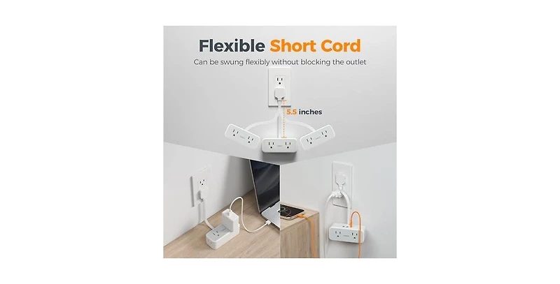 Tessan Wall Outlet Extender with 0.5Feet, 1 Usb C, 5.5 inches for Home, Office and Travel