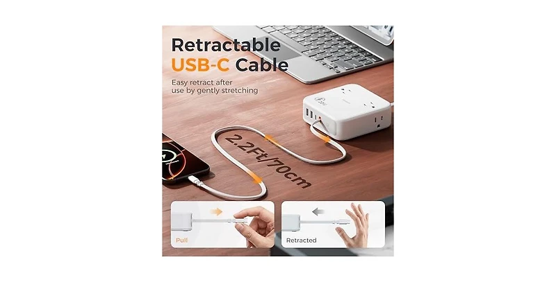 Tessan Power Strip with Usb Charging with 8-in-1, 5Feet, 4 Outlets for Home, Office and Travel