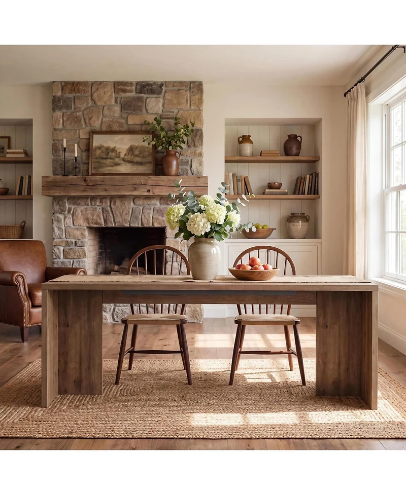 Tribesigns Extra Long Rectangle Brown Solid Wood Computer Desk, Rustic Home Office Writing Work Desk