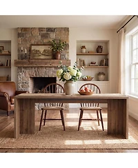 Tribesigns Extra Long Rectangle Brown Solid Wood Computer Desk, Rustic Home Office Writing Work Desk