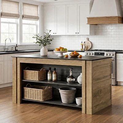 Tribesigns Kitchen Island with Seating and Storage, Farmhouse Wood Stationary Island Table, Coffee Bar Table