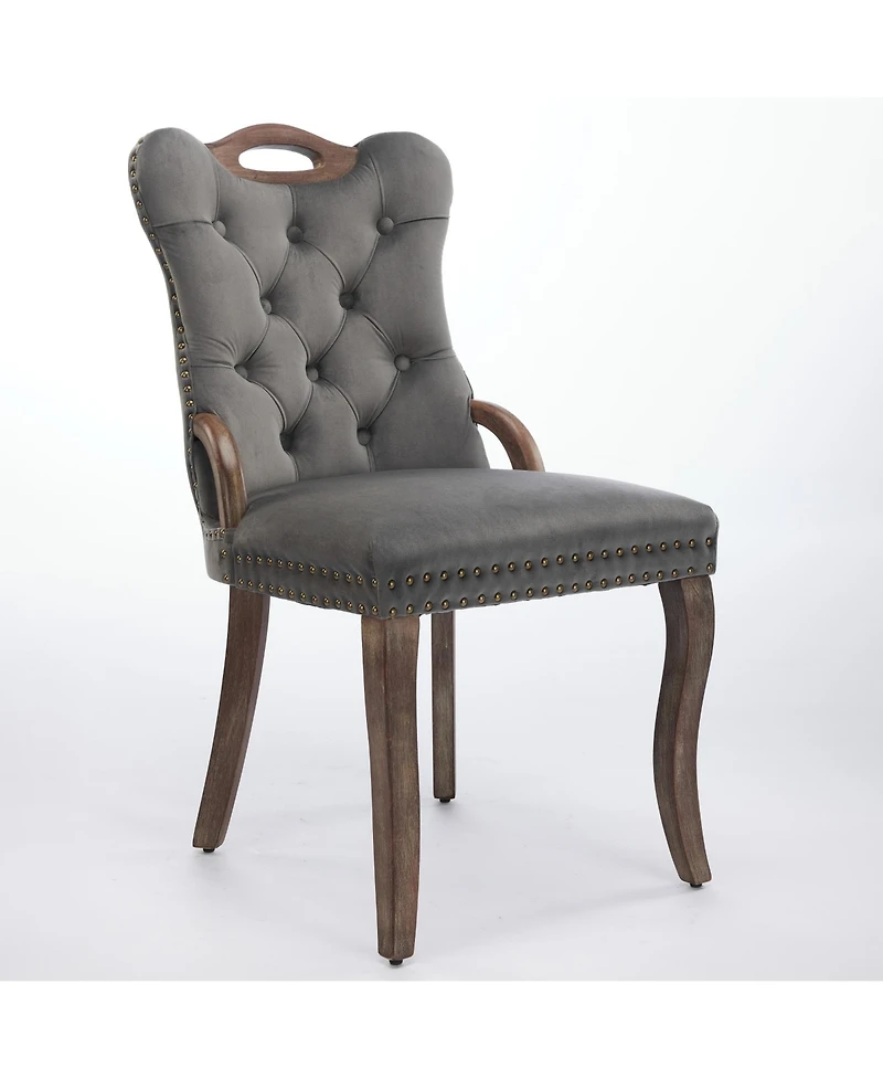 Flynama Set of 2 Hand Tufted Velvet, Solid Wood Handles Nail Curved Wood Legs Dining Chairs