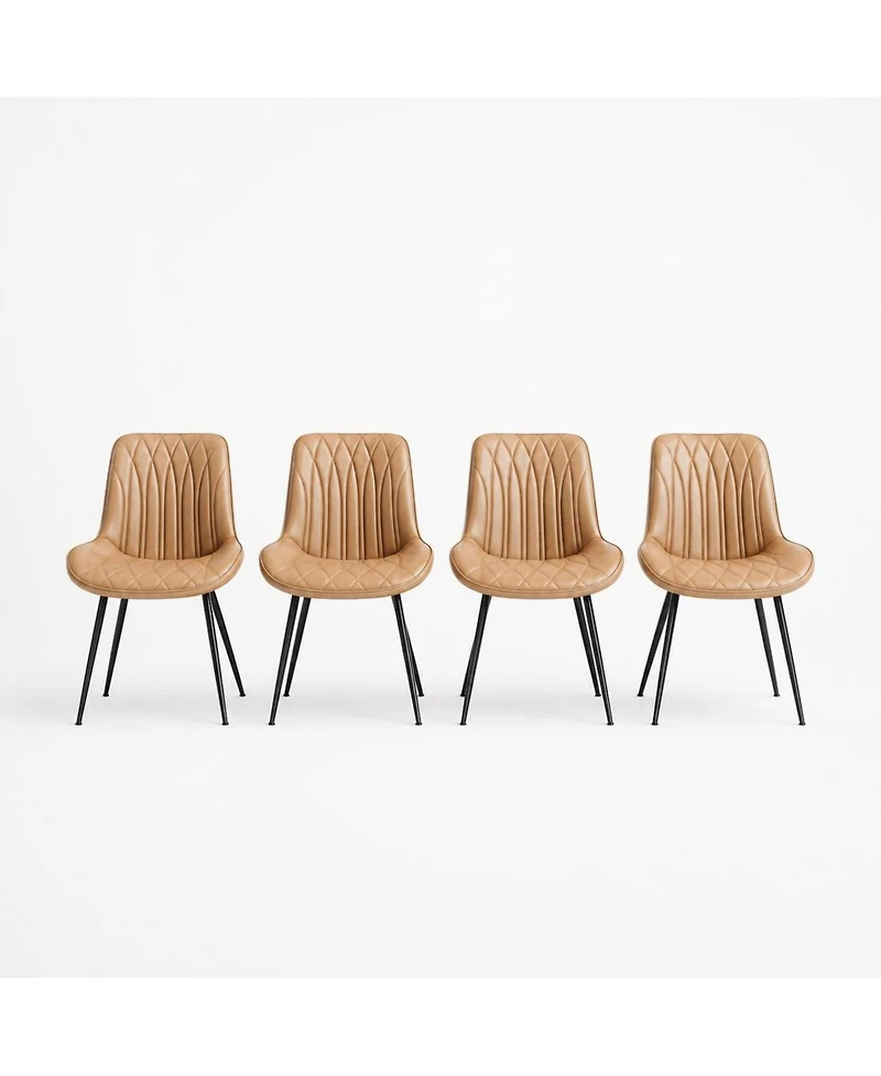 homfan Set of 4 Faux Leather Dining Chairs with Curved Backrest and Steel Legs
