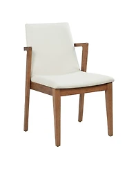 Flynama Set of 2 Mid-Century Modern Dining Armchairs Pu Upholstery with Walnut Rubber Wood Frame