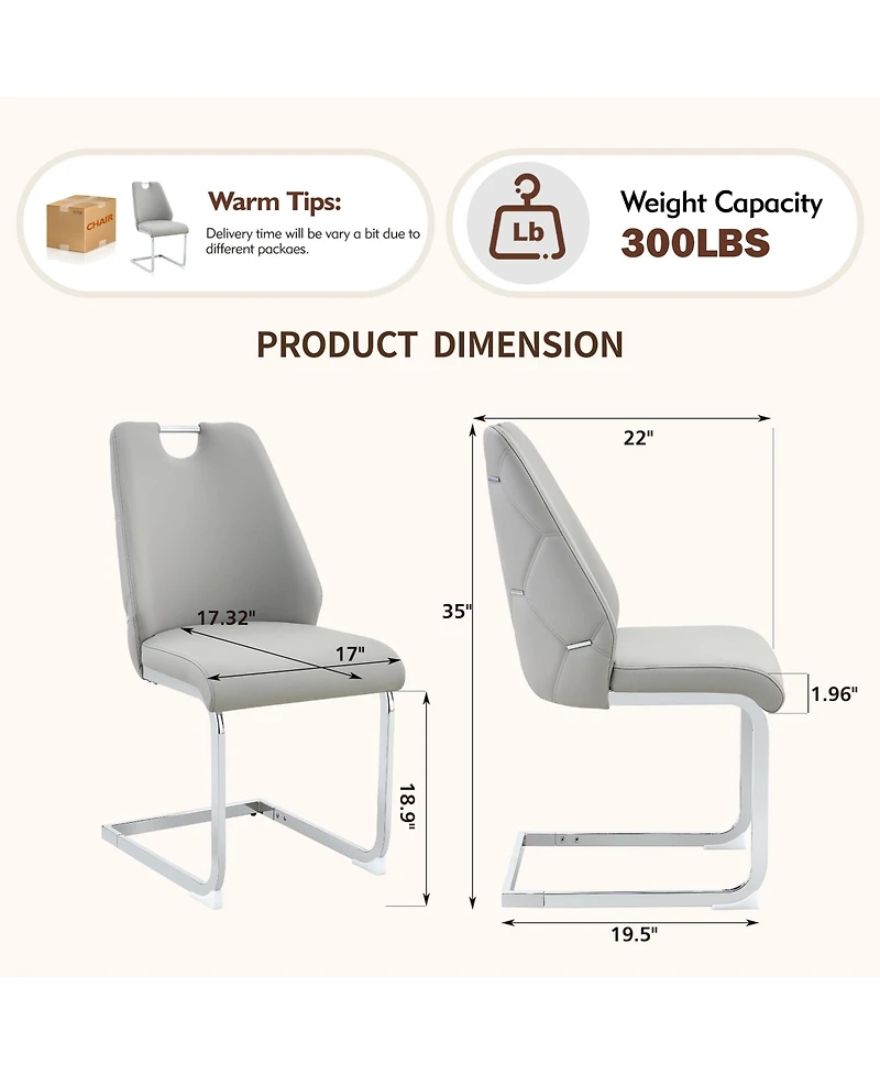 Flynama Set of 2 Mesh Pu High Back Dining Chairs, Back Ring Chrome Pull Handle Solid Iron Frame