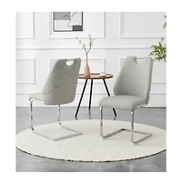 Flynama Set of 2 Mesh Pu High Back Dining Chairs, Back Ring Chrome Pull Handle Solid Iron Frame