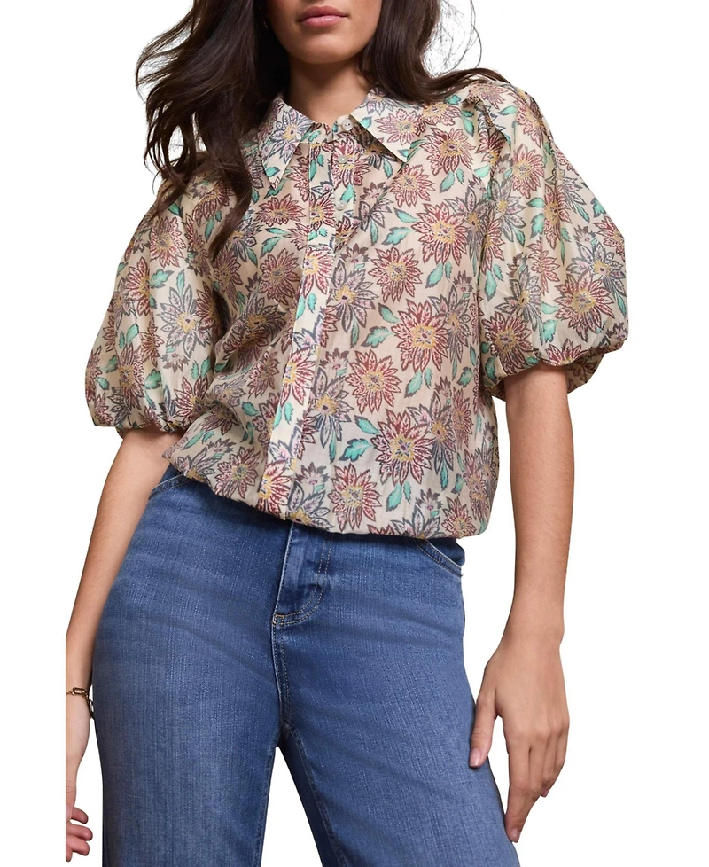 Mint Velvet Women's Floral-Print Puff-Sleeve Shirt