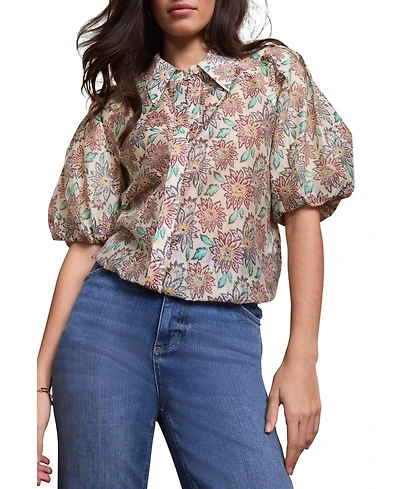 Mint Velvet Women's Floral-Print Puff-Sleeve Shirt