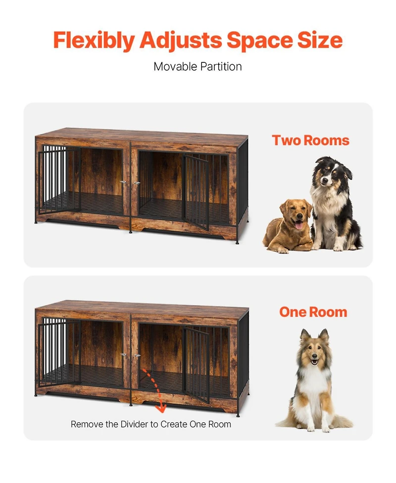 Vevor Dog Crate Furniture 75 in Indoor Wooden Dog Kennel with Divider and Tray