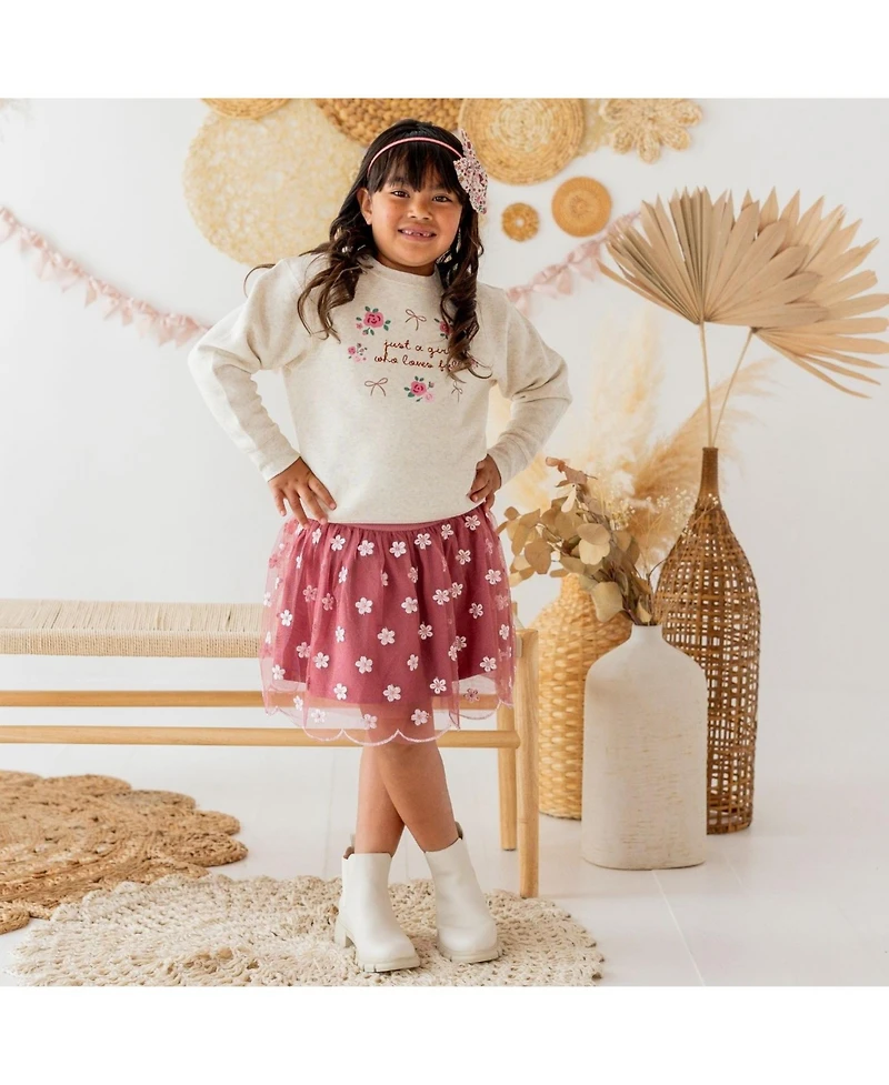 Sweet Wink Big Girls Berry Floral Embroidered Tutu Skirt
