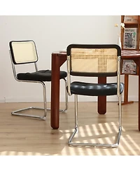 Flynama Dining Chairs Set of 2, Faux Leather Rattan Side Accent Chairs with Chrome Legs, Modern Mid Century Breuer Designed Chairs
