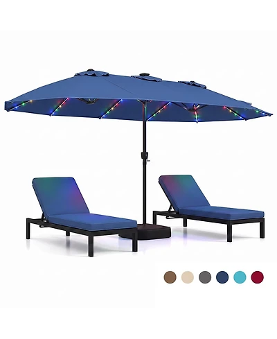 Gymax 15.5 Feet Extra-Large Patio Umbrella with Base Included 12 Ribs Light Modes
