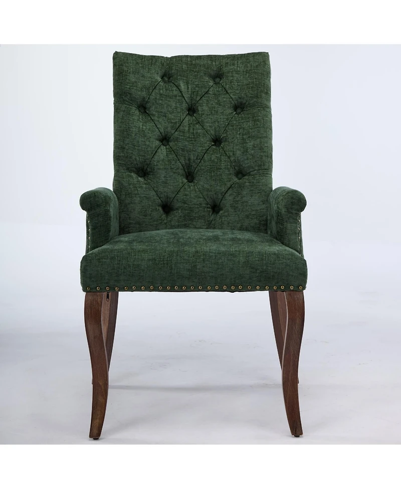 Flynama Single Chenille Tufted Arm Dining Chair, Curved Hand Sanded Solid Wood Legs 300lbs Capacity