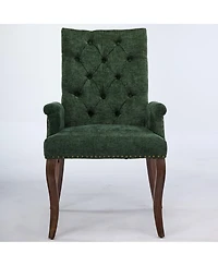 Flynama Single Chenille Tufted Arm Dining Chair, Curved Hand Sanded Solid Wood Legs 300lbs Capacity