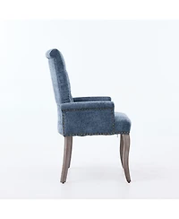Flynama Single Pack Chenille Upholstered Tufted Solid Wood Leg Arm Dining Chair