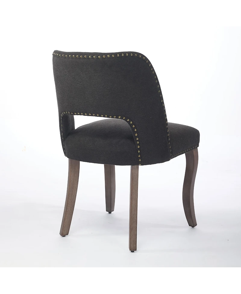 Flynama Set of 2 Hollow Back Fabric Dining Chairs, Curved Solid Wood Legs With Handmade Copper Nails