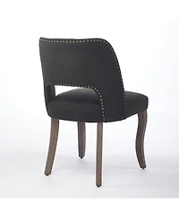 Flynama Set of 2 Hollow Back Fabric Dining Chairs, Curved Solid Wood Legs With Handmade Copper Nails