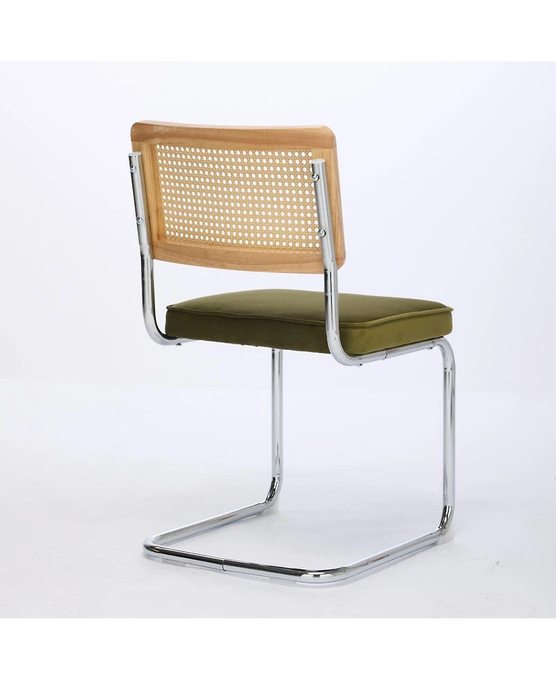 Flynama Mid Century Modern Dining Chairs Set of 2, Velvet Accent Chairs with Cane Back and Stainless Chrome Base