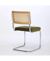 Flynama Mid Century Modern Dining Chairs Set of 2, Velvet Accent Chairs with Cane Back and Stainless Chrome Base