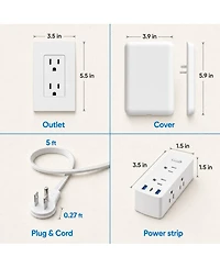 Lofree Flat-Plug Multi-Outlet Usb Charger Extension Cord