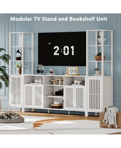 gaomon Farmhouse Walnut Tv Stand for 70 Inch TVs, Entertainment Center with Bookshelves Drawers and Adjustable Storage Shelves for Living Room Bedroom