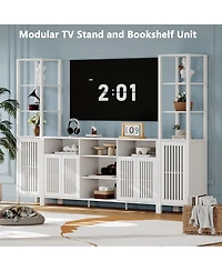 gaomon Farmhouse Walnut Tv Stand for 70 Inch TVs, Entertainment Center with Bookshelves Drawers and Adjustable Storage Shelves for Living Room Bedroom
