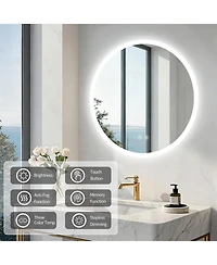 Luvodi 24" Round Led Bathroom Mirror with Lights Wall-Mounted Vanity Mirror