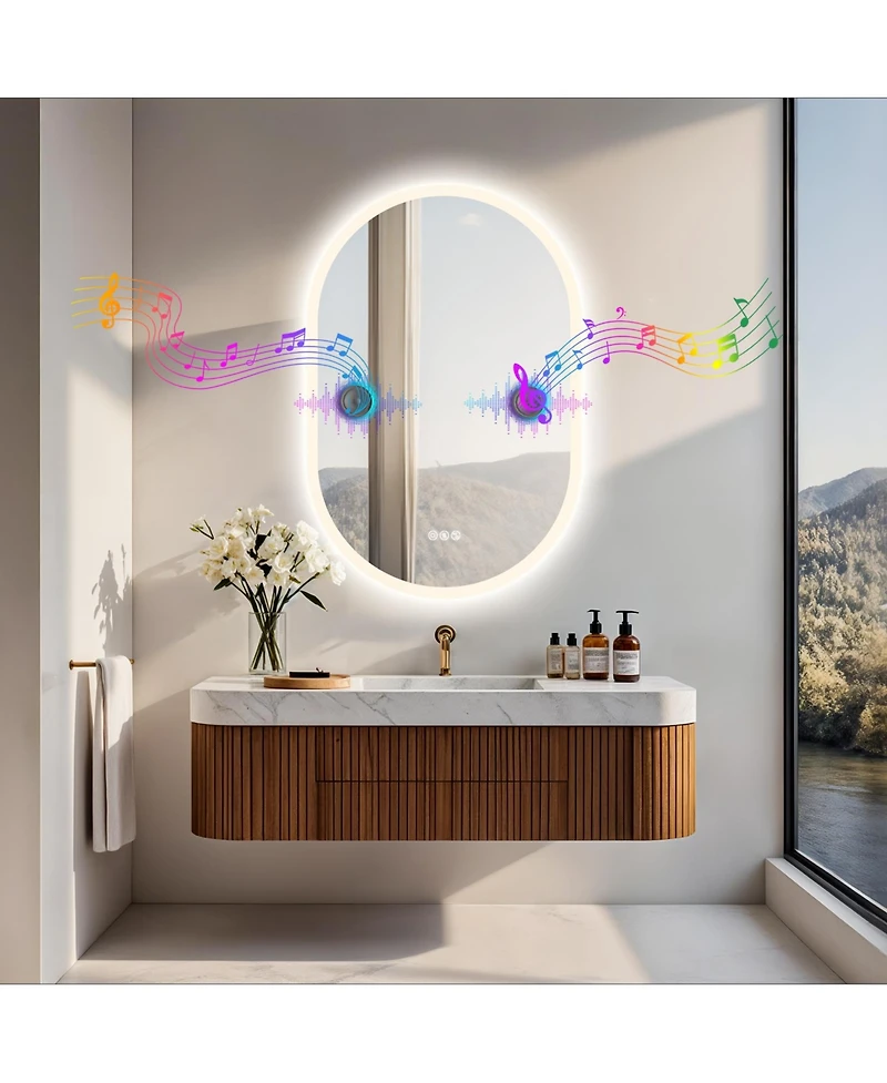 Luvodi Oval Led Bathroom Wall-Mounted with Bluetooth Speaker 35.4"x23.6" Vanity Mirror with Memory Function