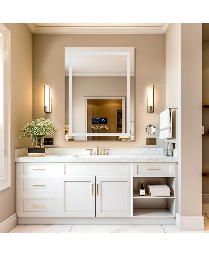 Luvodi 28"x36" Smart Led Bathroom Mirror with Bluetooth Speaker Temperature Display Front-lit, Backlight, Anti-Fog