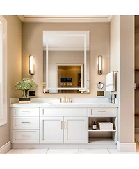 Luvodi 28"x36" Smart Led Bathroom Mirror with Bluetooth Speaker Temperature Display Front-lit, Backlight, Anti-Fog