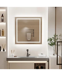Luvodi 32"x32" Square Led Bathroom Mirror Illuminated Dimmable 3 Colors Backlit and Front Light Smart Touch
