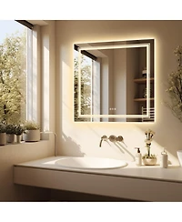 Luvodi 32"x32" Square Led Bathroom Mirror Illuminated Dimmable 3 Colors Backlit and Front Light Smart Touch