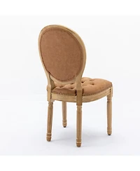 Flynama Set of 2 French Pu Leather Tufted Nailhead Dining Chairs, Solid Wood Frame 300 Lbs Load