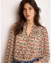 Mint Velvet Women's Floral-Print Ruffle-Trim Tie-Front Long-Sleeve Blouse