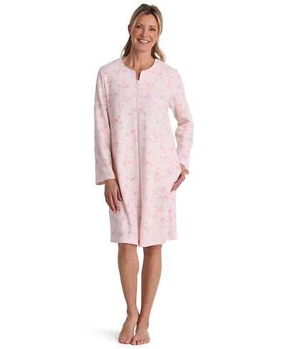 Miss Elaine Women's Zip-Front Floral Textured Knit Robe