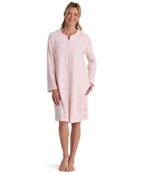 Miss Elaine Women's Zip-Front Floral Textured Knit Robe