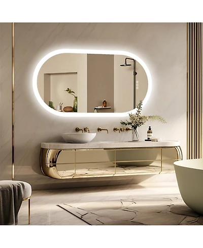 Luvodi 40"x20" Oval Led Bathroom Mirror Anti-Fog Illuminated 3 Colors Vanity Mirrors Memory Function